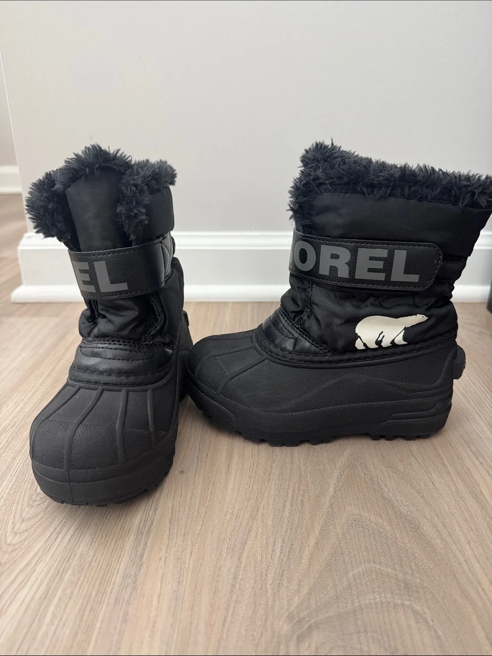 Sorel Black Kids Winter Boots with Faux Fur Trim